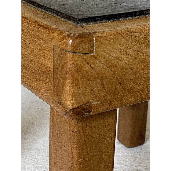 Image 1 of Vintage iepenhouten en leistenen salontafel van Maison Regain, 1970