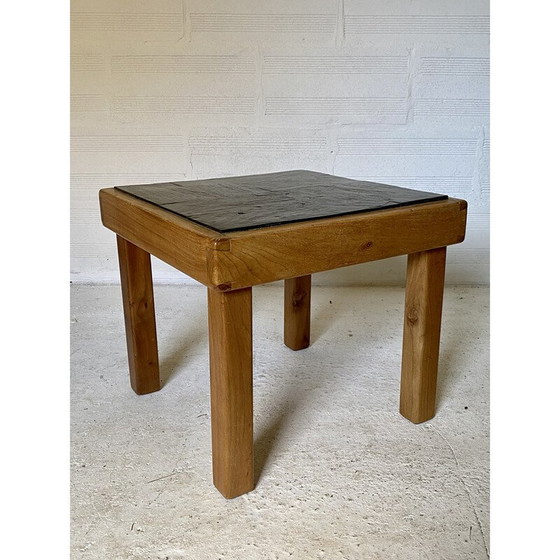 Image 1 of Vintage iepenhouten en leistenen salontafel van Maison Regain, 1970