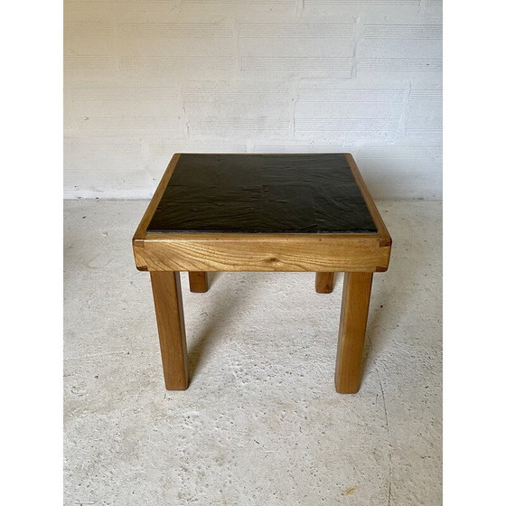 Image 1 of Vintage iepenhouten en leistenen salontafel van Maison Regain, 1970