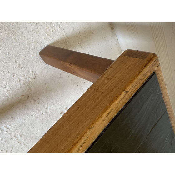 Image 1 of Vintage iepenhouten en leistenen salontafel van Maison Regain, 1970