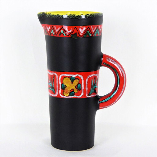 Vintage zwarte keramieken kruikvaas van Fourmentin-Gabriel - Vallauris, 1950