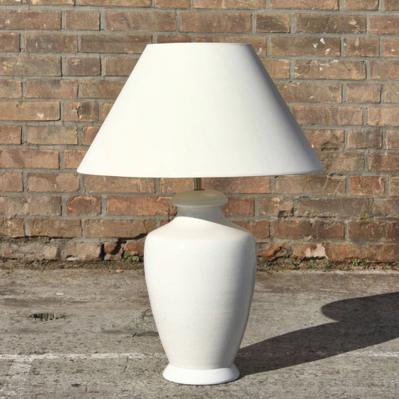 Image 1 of Alvino Bagni - Grote Wit Geglazuurde Aardewerk Lamp 1970S Italië