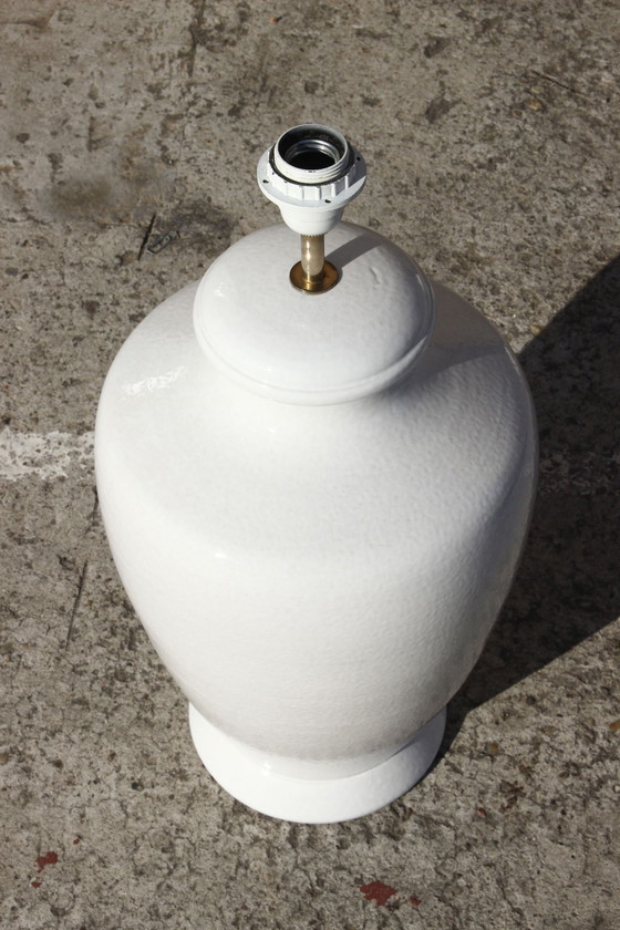 Image 1 of Alvino Bagni - Grote Wit Geglazuurde Aardewerk Lamp 1970S Italië