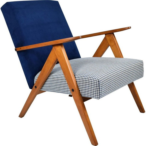 Vintage Scandinavische fauteuil B-310 VAR in blauw fluweel 1960