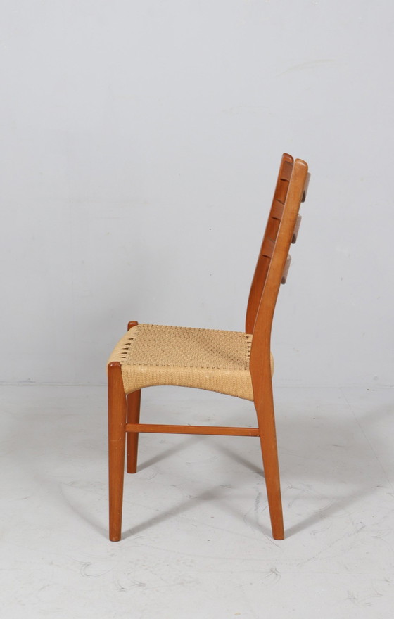 Image 1 of  Glyngøre Stolefabrik van Arne Wahl Iversen, 4 stoelen / eetkamerstoelen, teak, papierkoord, Denemarken, jaren 1960