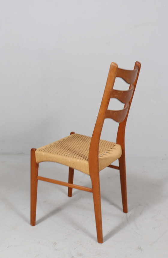 Image 1 of  Glyngøre Stolefabrik van Arne Wahl Iversen, 4 stoelen / eetkamerstoelen, teak, papierkoord, Denemarken, jaren 1960