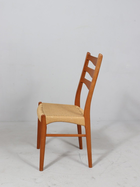 Image 1 of  Glyngøre Stolefabrik van Arne Wahl Iversen, 4 stoelen / eetkamerstoelen, teak, papierkoord, Denemarken, jaren 1960