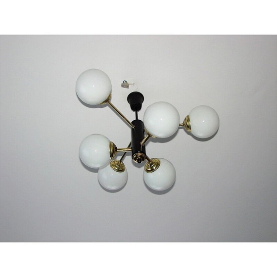 Image 1 of Vintage kroonluchter van messing en glas, 1970