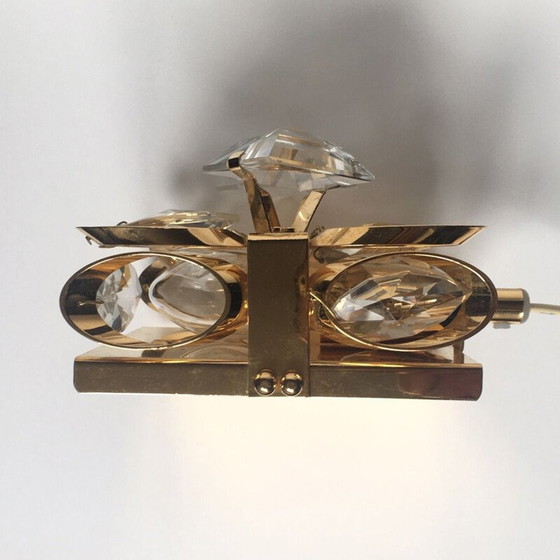 Image 1 of Vintage verguld messing en kristallen wandlamp van Palwa, 1960