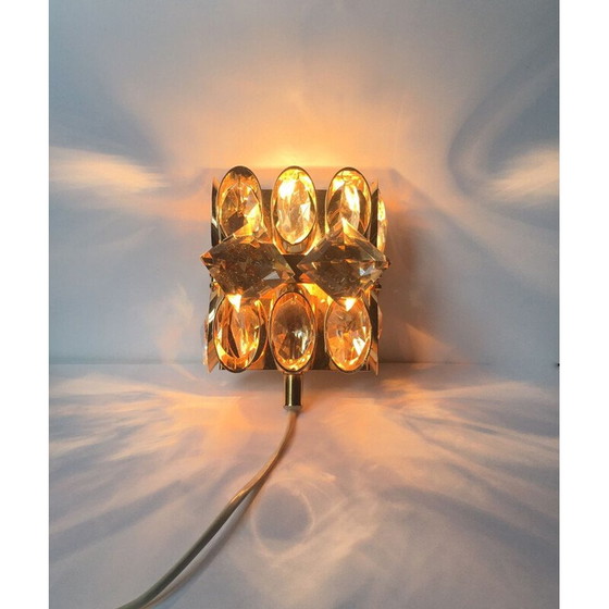 Image 1 of Vintage verguld messing en kristallen wandlamp van Palwa, 1960