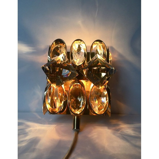 Image 1 of Vintage verguld messing en kristallen wandlamp van Palwa, 1960