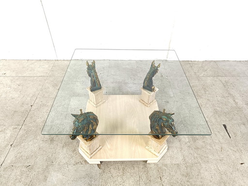 Vintage koperen salontafel met paardenhoofd