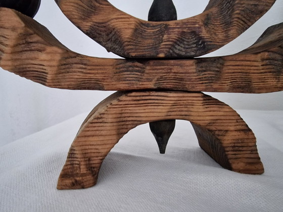 Image 1 of Paar Brutalistische Houten Kandelaars