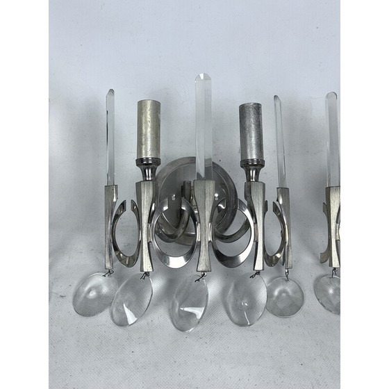 Image 1 of Set van 3 vintage Ovali wandlampen van messing en glas van Sciolari, Italië 1960