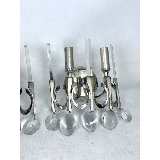 Image 1 of Set van 3 vintage Ovali wandlampen van messing en glas van Sciolari, Italië 1960