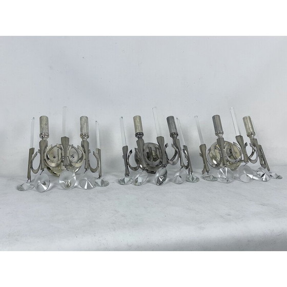 Image 1 of Set van 3 vintage Ovali wandlampen van messing en glas van Sciolari, Italië 1960