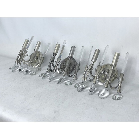 Image 1 of Set van 3 vintage Ovali wandlampen van messing en glas van Sciolari, Italië 1960