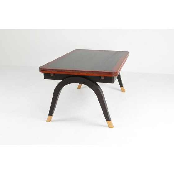 Image 1 of Vintage uitschuifbare eettafel in mahonie en messing, jaren 1970