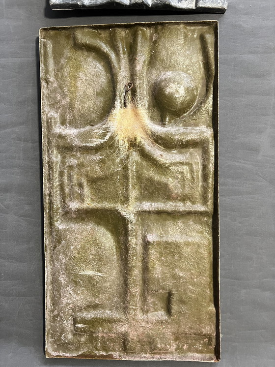 Image 1 of 2 X glasvezel reliëfsculpturen, 1960S. Abstractie om aan de muur te hangen,