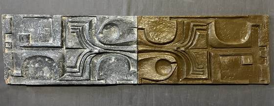 Image 1 of 2 X glasvezel reliëfsculpturen, 1960S. Abstractie om aan de muur te hangen,
