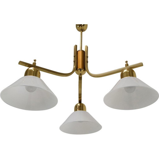 Mid-century kroonluchter van glas en messing, Tsjecho-Slowakije 1980