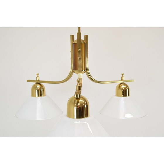 Image 1 of Mid-century kroonluchter van glas en messing, Tsjecho-Slowakije 1980