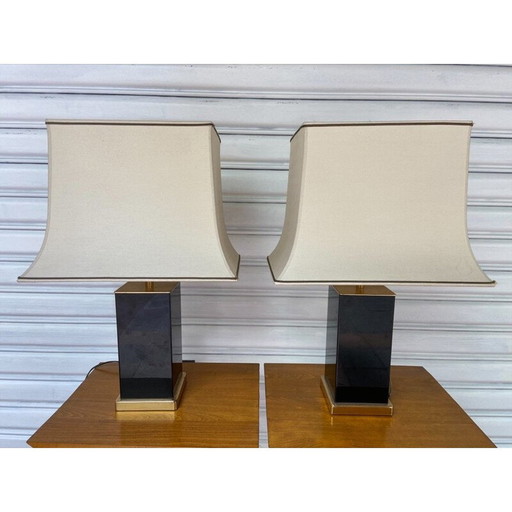 Paar vintage lampen van verguld messing en zwart metaal, 1970