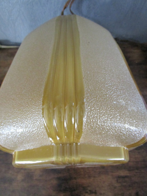 Image 1 of Art Deco Hanglamp Aan Ketting Met Beige Glazen Bol