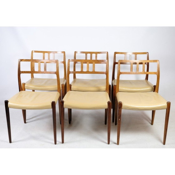 Image 1 of Set van 6 vintage palissander eetkamerstoelen model 79 van Niels O. Møller, 1960