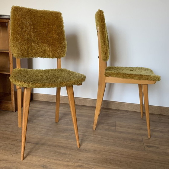 Image 1 of Paar vintage stoelen in gele mousseline en hout