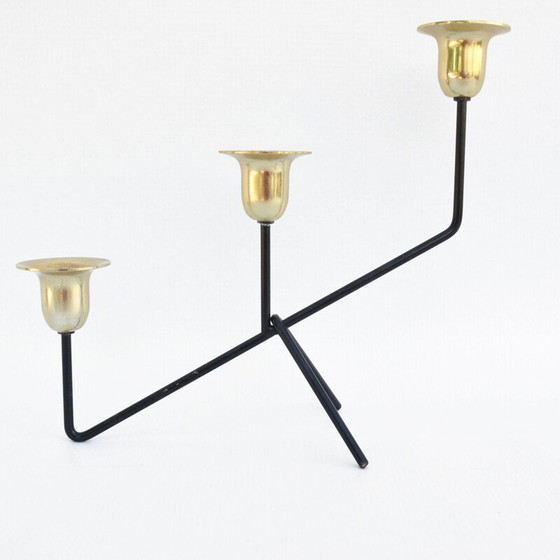 Image 1 of Minimalistische vintage kandelaar in aluminium en messing, België 1970