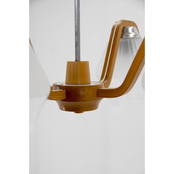 Image 1 of Mid Century kroonluchter van hout en glas van Dřevo Humpolec, Tsjecho-Slowakije 1960