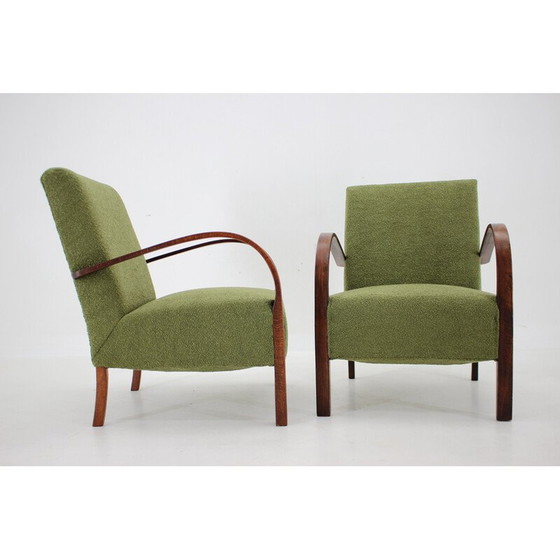 Image 1 of Paar vintage Art Deco fauteuils met gesp, Tsjecho-Slowakije 1940