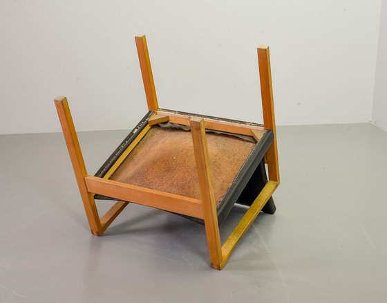 Image 1 of 2 Brutalistische Scandinavische Scandinavische massief eikenhouten fauteuils met zwart zadelleer, jaren 60.