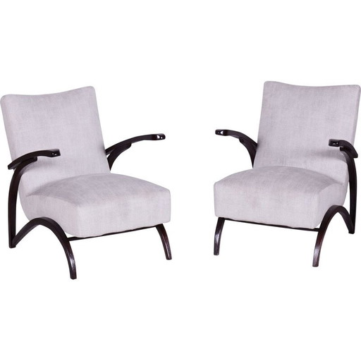 Paar vintage Art Deco grijs beukenhouten fauteuils door Jindrich Halabala voor Up Zavody, Tsjecho-Slowakije 1930
