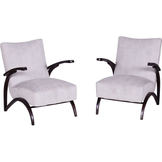 Image 1 of Paar vintage Art Deco grijs beukenhouten fauteuils door Jindrich Halabala voor Up Zavody, Tsjecho-Slowakije 1930