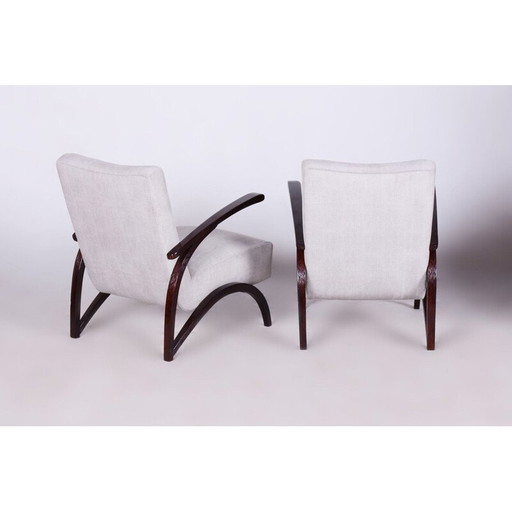 Paar vintage Art Deco grijs beukenhouten fauteuils door Jindrich Halabala voor Up Zavody, Tsjecho-Slowakije 1930