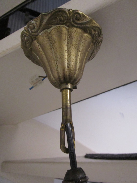 Image 1 of Art Deco Hanglamp Met Glazen Kap Met Natuur-Taferelen, Jaren 30