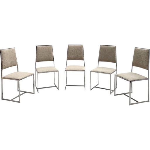 Set van 5 mid-century stoelen in chroom en boucle stof, Italië 1970