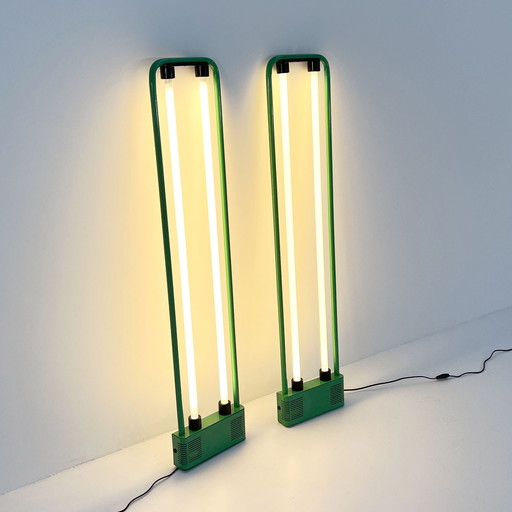 Groene Neon Vloerlamp van Gian N. Gigante voor Zerbetto, 1980S