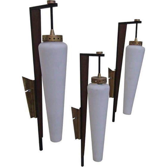 Image 1 of Set van 3 vintage wandlampen in opaal glas van Stilnovo