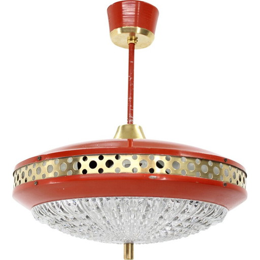 Vintage Space Age hanglamp van metaal en messing voor Ludib Bratislava, Tsjecho-Slowakije 1970