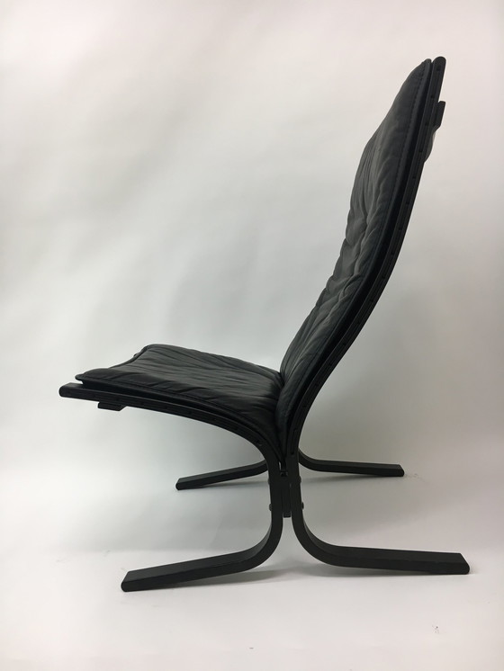 Image 1 of Mid Century design zwart lederen lounge stoel van Ingmar Relling voor Westnofa, jaren 1970