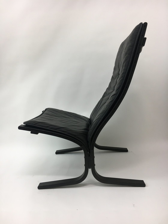 Image 1 of Mid Century design zwart lederen lounge stoel van Ingmar Relling voor Westnofa, jaren 1970