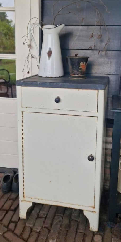 Vintage Industrieel Metalen Kast, 1 lade en deurtje