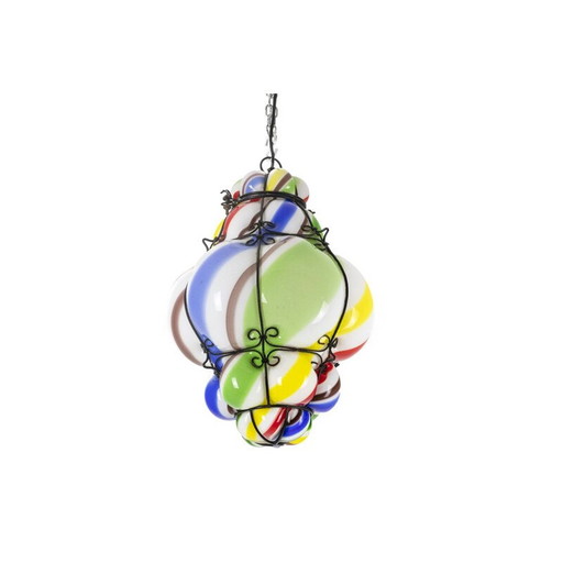 Vintage kroonluchter "sucre d'orge" in polychroom glas, 1950