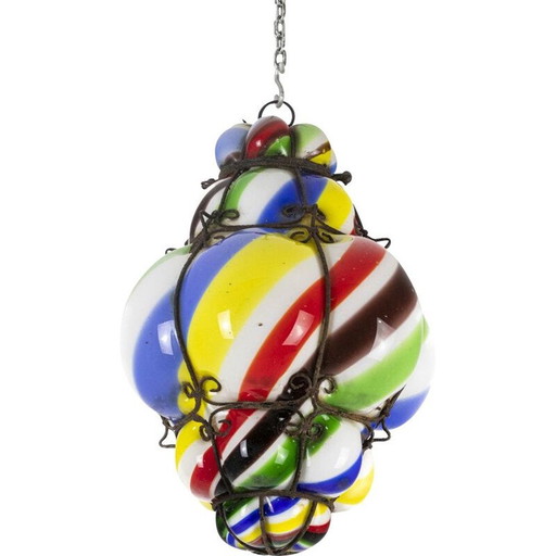 Vintage kroonluchter "sucre d'orge" in polychroom glas, 1950