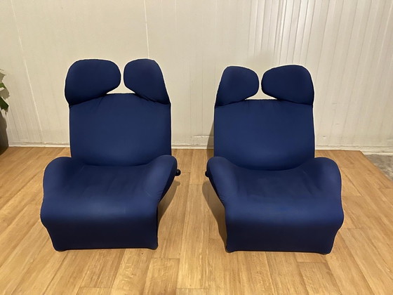 Image 1 of 2x Cassina Wink Lounge Fauteuil In Blauw ~ Iconisch Design Van Toshiyuki Kita (1980)