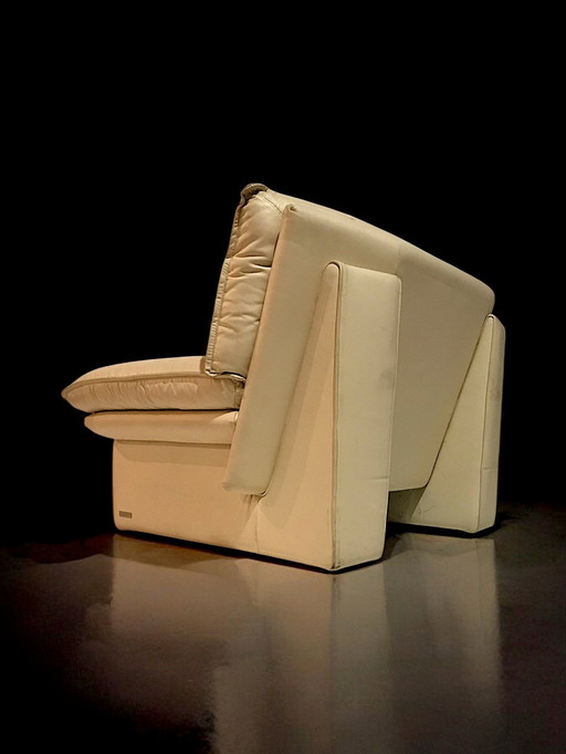 Nicoletti Salotti - Paar "Ambassador" fauteuils in crèmekleurig leer - C. 1970 - Italië