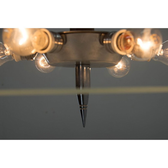 Image 1 of Vintage Art Deco kroonluchter in walnoot, chroom en glas, jaren 1930